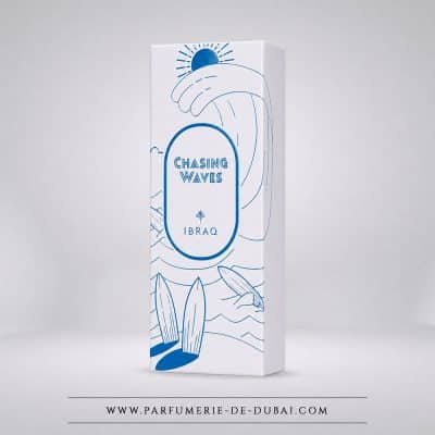 boite Chasing Waves – Eau de parfum de niche mixte (flacon blanc 100 ml) – Ibrahim Al Qurashi (IBRAQ)
