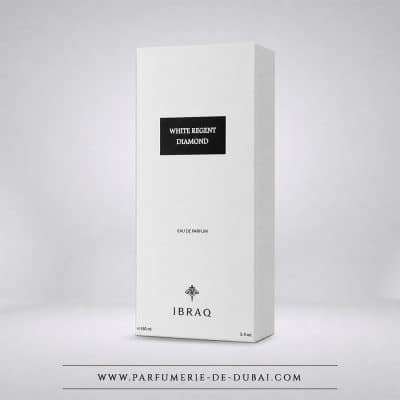 boite White Regent Diamond – Eau de parfum de niche mixte (flacon blanc 150 ml) – Ibrahim Al Qurashi (IBRAQ)