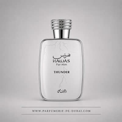 Hawas Thunder for Him – Eau de parfum masculine (flacon argenté 100 ml) – Rasasi