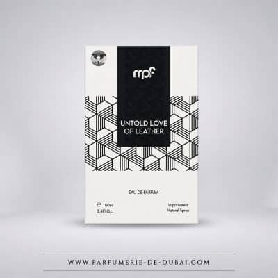 boite Untold Love of Leather – Eau de parfum masculine (flacon transparent 100 ml) – My Perfumes (MPF)