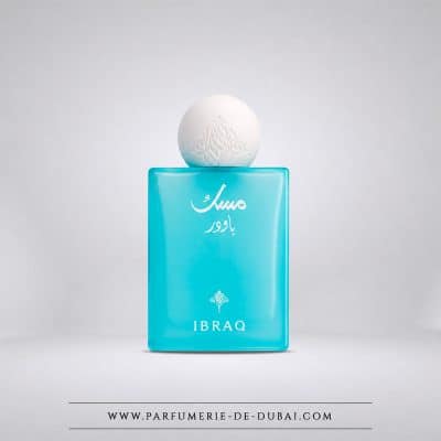 Powder Musk – Eau de parfum de niche mixte (flacon bleu 75 ml) – Ibrahim Al Qurashi (IBRAQ)