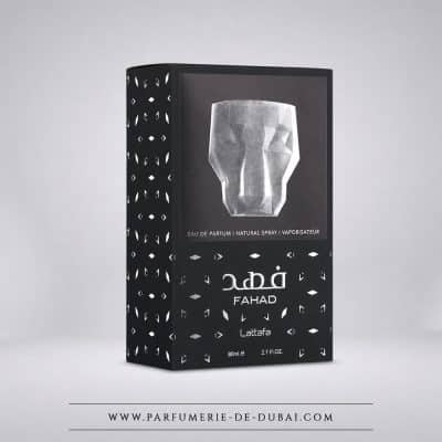 Caja Fahad – Agua de perfume para hombre (frasco transparente de 80 ml) – Lattafa