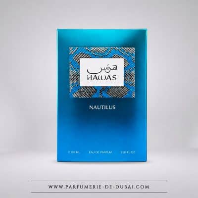 boite Hawas Nautilus – Eau de parfum masculine (flacon bleu 100 ml) – Rasasi