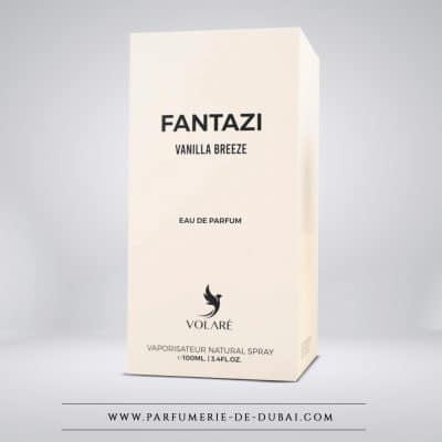 Caja Fantazi Vanilla Breeze – Agua de perfume unisex (frasco transparente de 100 ml) – Volaré