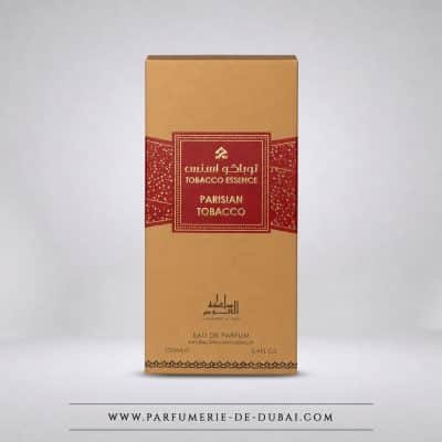 Embalagem Parisian Tobacco – Água de perfume unissexo (frasco branco de 100 ml) – Mamlakat al oud