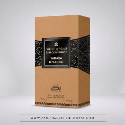 Caixa Sahara Tobacco – Água de perfume unissexo (frasco dourado de 100 ml) – Mamlakat al oud