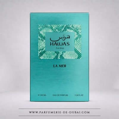 Hawas La Mer doboz – Férfi parfüm (100 ml-es kékeszöld üveg) – Rasasi