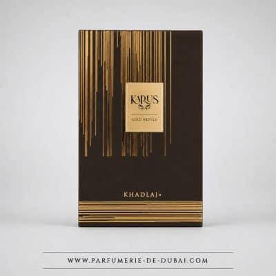 Embalagem Karus Gold Absolu – Água de perfume masculina (frasco preto dourado de 100 ml) – Khadlaj