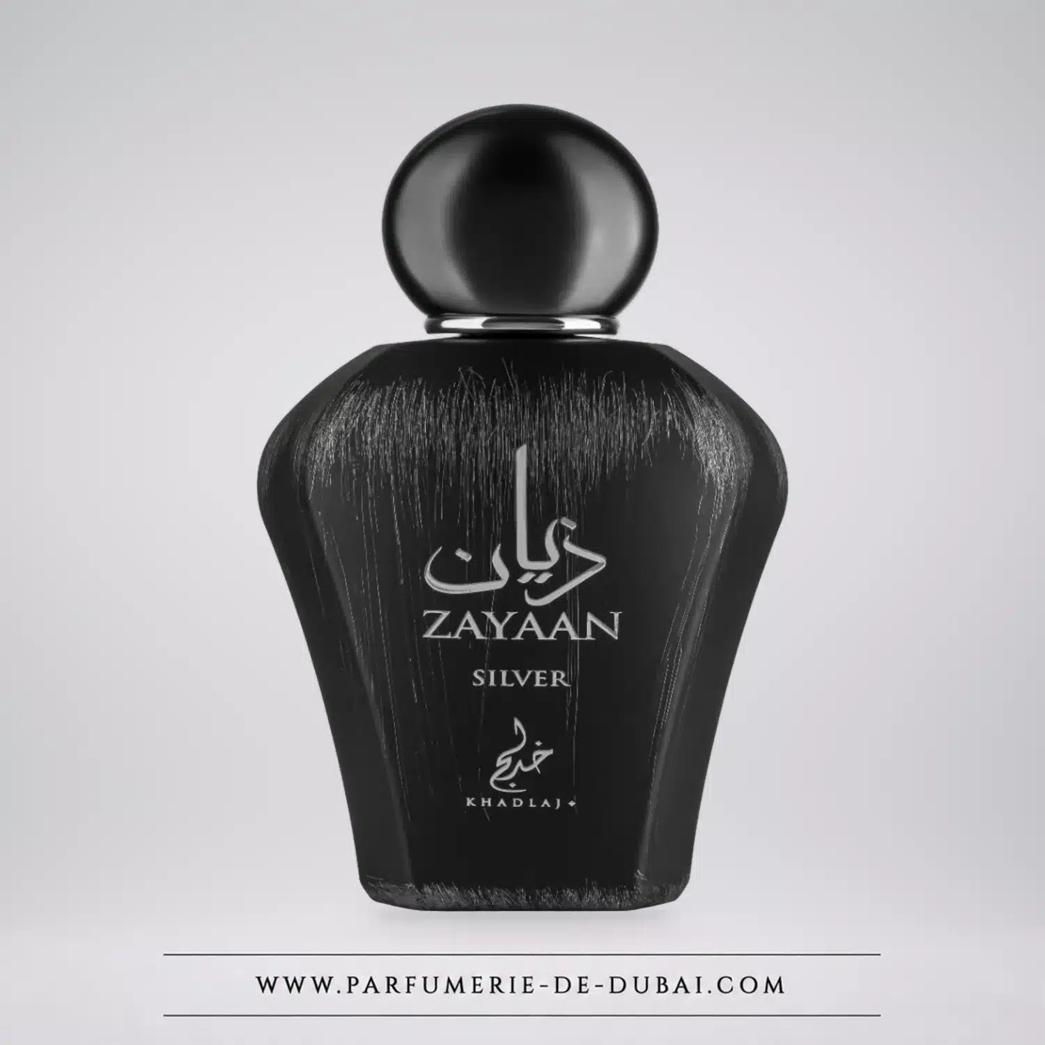 Juodas ir sidabrinis Khadlaj Zayaan Silver kvepalų flakonas, 100 ml.