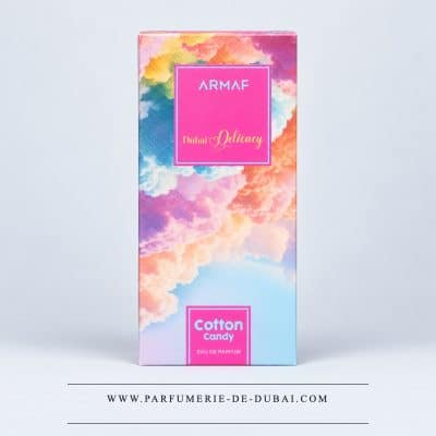 scatola Dubai Delicacy Cotton Candy, eau de parfum unisex (flacone rosa trasparente 70 ml), Armaf